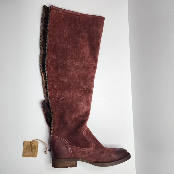 BORN Women's Borman Brick Red Suede Boots Size 6 NEW | Over the Knee, Fold Over - Picture 1 of 9